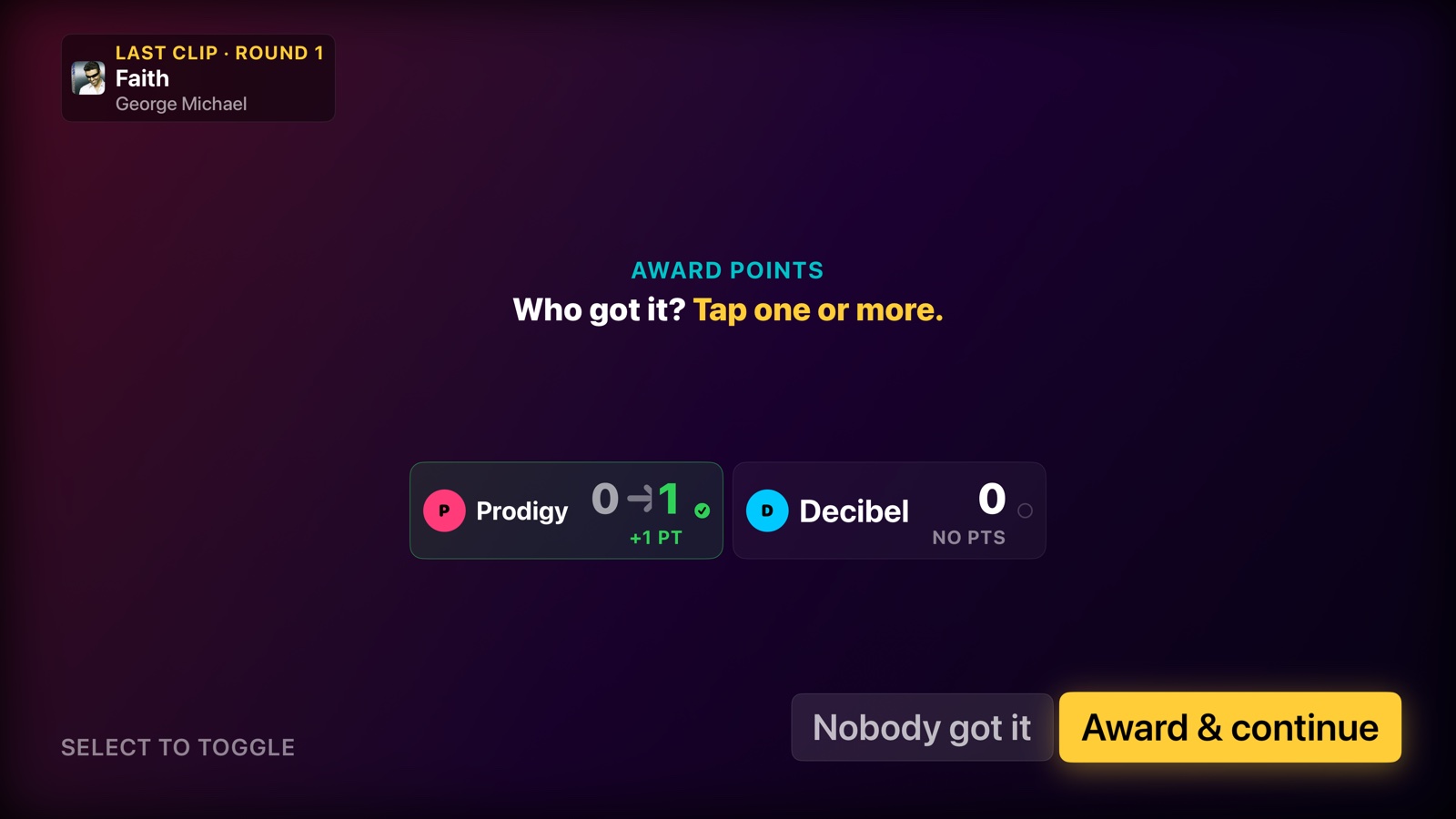 ShoutTrack award points screen